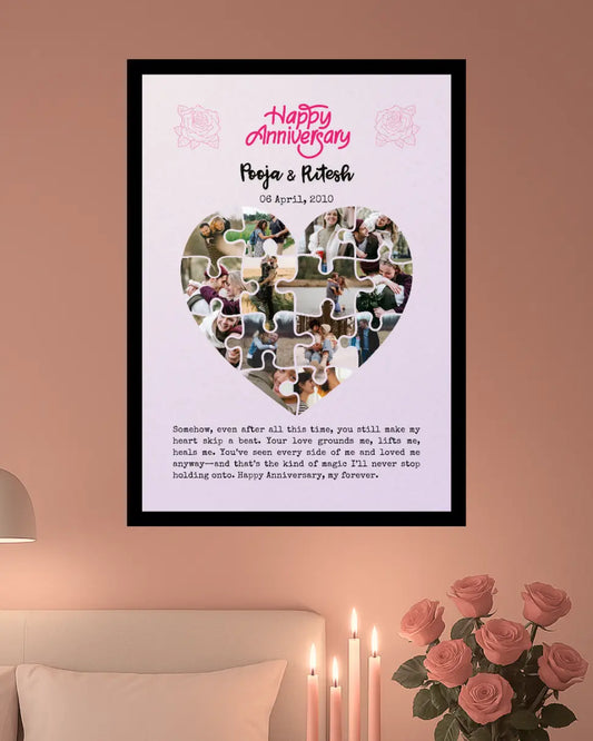 Personalised Puzzle Heart Photo Collage - Custom Anniversary Poster