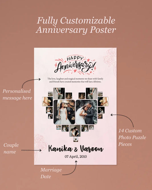 Personalised Heart Mosaic Photo Collage – Premium Anniversary Poster