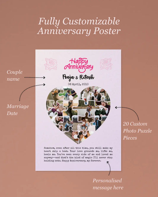 Personalised Puzzle Heart Photo Collage - Custom Anniversary Poster